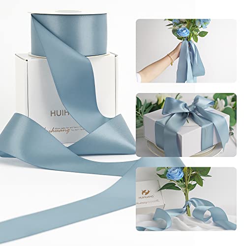 HUIHUANG Dusty Blue 2 inch Wide Double Face Satin Polyester Ribbon for Wedding, Baby Shower, Christmas, Birthday, Valentine's Day - 25 Yards/Roll - Image 1