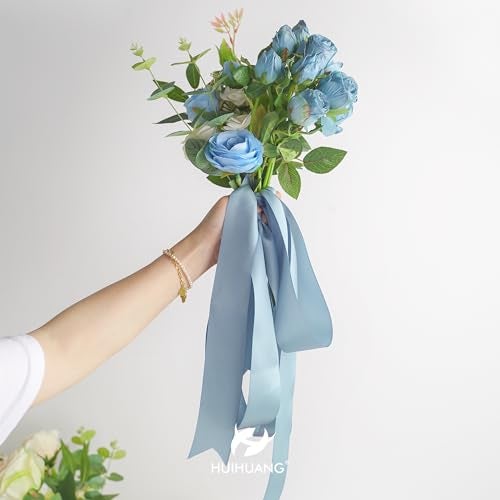 HUIHUANG Dusty Blue 2 inch Wide Double Face Satin Polyester Ribbon for Wedding, Baby Shower, Christmas, Birthday, Valentine's Day - 25 Yards/Roll - Image 3
