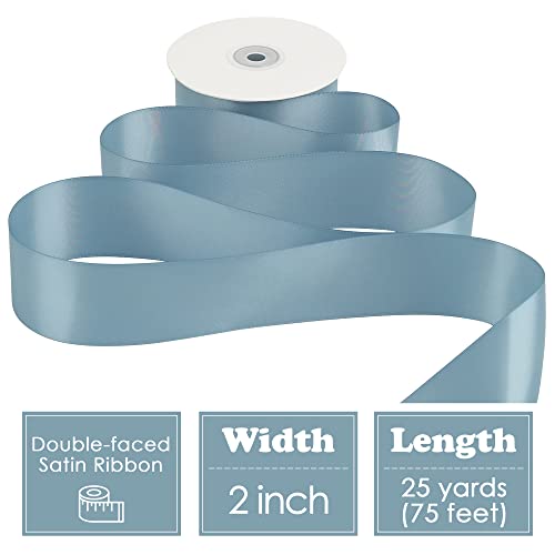 HUIHUANG Dusty Blue 2 inch Wide Double Face Satin Polyester Ribbon for Wedding, Baby Shower, Christmas, Birthday, Valentine's Day - 25 Yards/Roll - Image 2