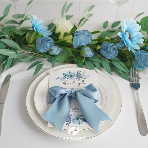 HUIHUANG Dusty Blue 2 inch Wide Double Face Satin Polyester Ribbon for Wedding, Baby Shower, Christmas, Birthday, Valentine's Day - 25 Yards/Roll - Image 4