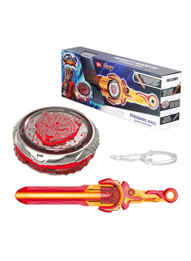 Infinity Nado Bey Battling Blade Toys Metal Brust Pro Gyro Toys For Boys And Girls Age 5+, Battle Set For 8-12 With Spinning Top & Sword Launcher, Blazing War Bear, Flame Red - Image 1
