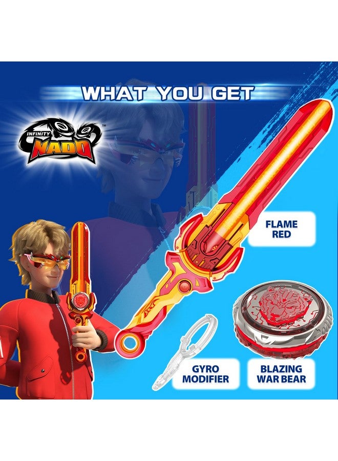 Infinity Nado Bey Battling Blade Toys Metal Brust Pro Gyro Toys For Boys And Girls Age 5+, Battle Set For 8-12 With Spinning Top & Sword Launcher, Blazing War Bear, Flame Red - Image 2