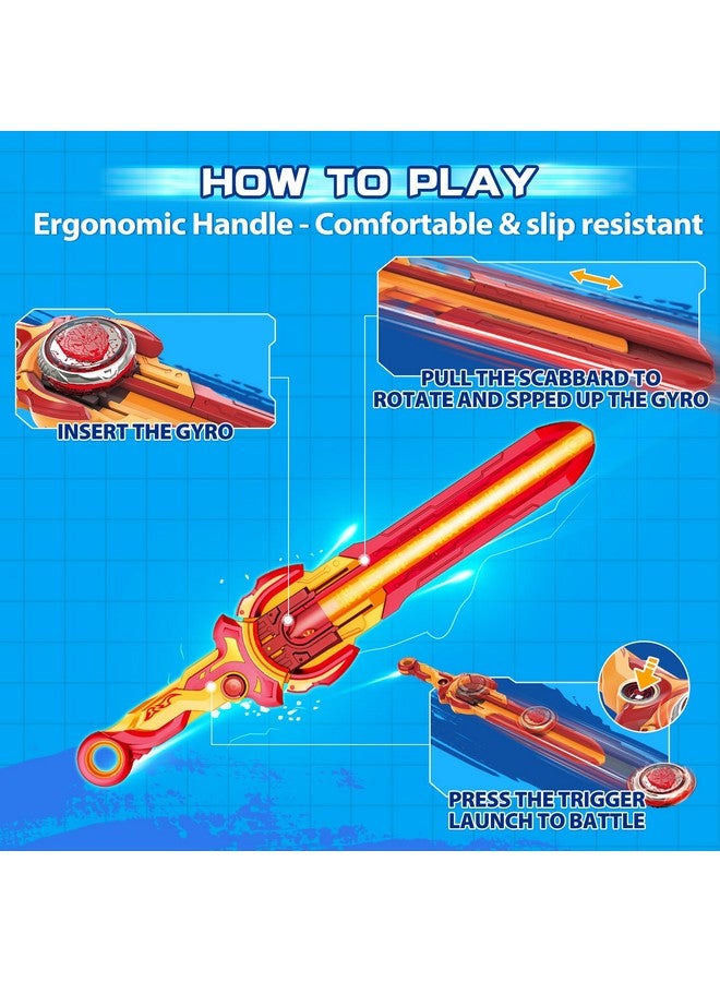 Infinity Nado Bey Battling Blade Toys Metal Brust Pro Gyro Toys For Boys And Girls Age 5+, Battle Set For 8-12 With Spinning Top & Sword Launcher, Blazing War Bear, Flame Red - Image 3