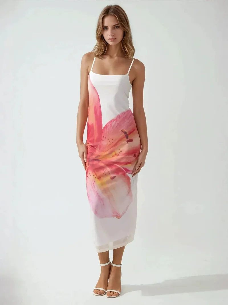 HICCUP Square Collar Bodycon Dress with Floral Print