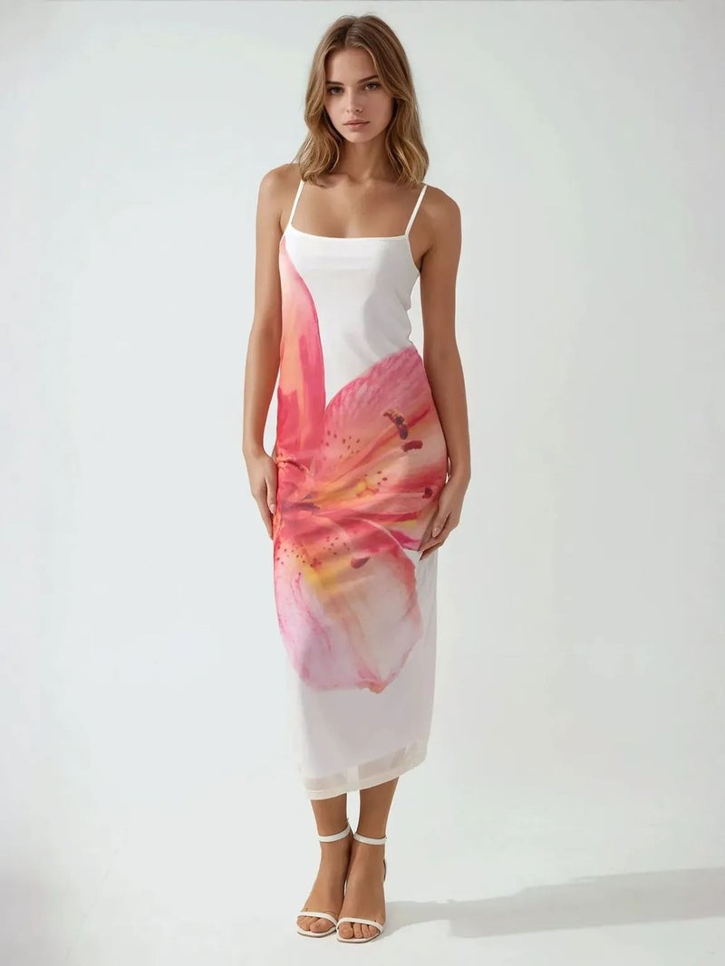 HICCUP Square Collar Bodycon Dress with Floral Print - Image 2