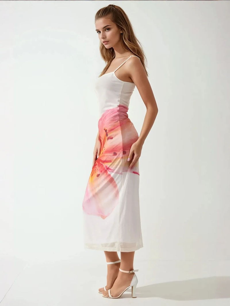 HICCUP Square Collar Bodycon Dress with Floral Print - Image 4