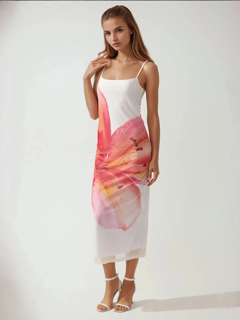 HICCUP Square Collar Bodycon Dress with Floral Print - Image 5
