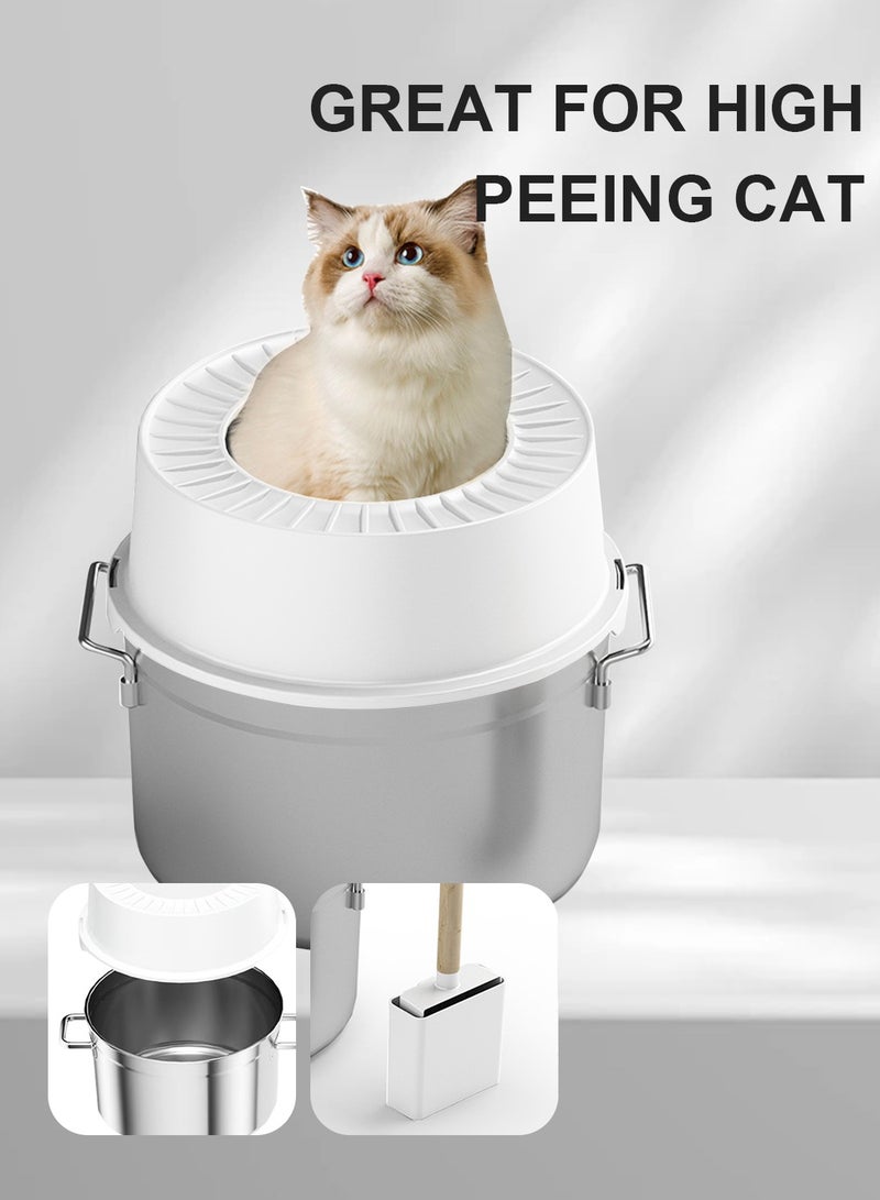كيدل غير القابل للصدأ مربع القمامة القط المعادن علبة القمامة القط ، وارتفاع الجانب الجدار ، القط المرحاض الحيوانات الأليفة مربع القمامة ، ومجرفة - Image 3