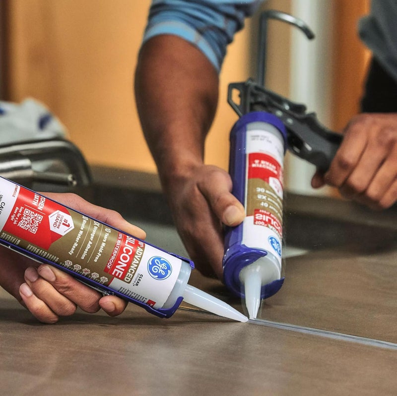GE Advanced Silicone Caulk for Kitchen & Bathroom - 100% Waterproof Sealant, 5X Stronger Adhesion, 10 oz Cartridge, White - Image 5