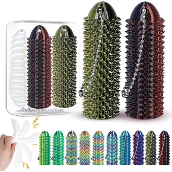 comwish Little Ouchies Pain Fidget - Portable Stim Tool, Fidget Toy for Adults, Pain Stim Fidget, 3D Printed Spiky Grippie Stim Keychain for Anxiety Relief, Novelty Gifts (Black Gold+Black Red-2pcs ) - Image 1