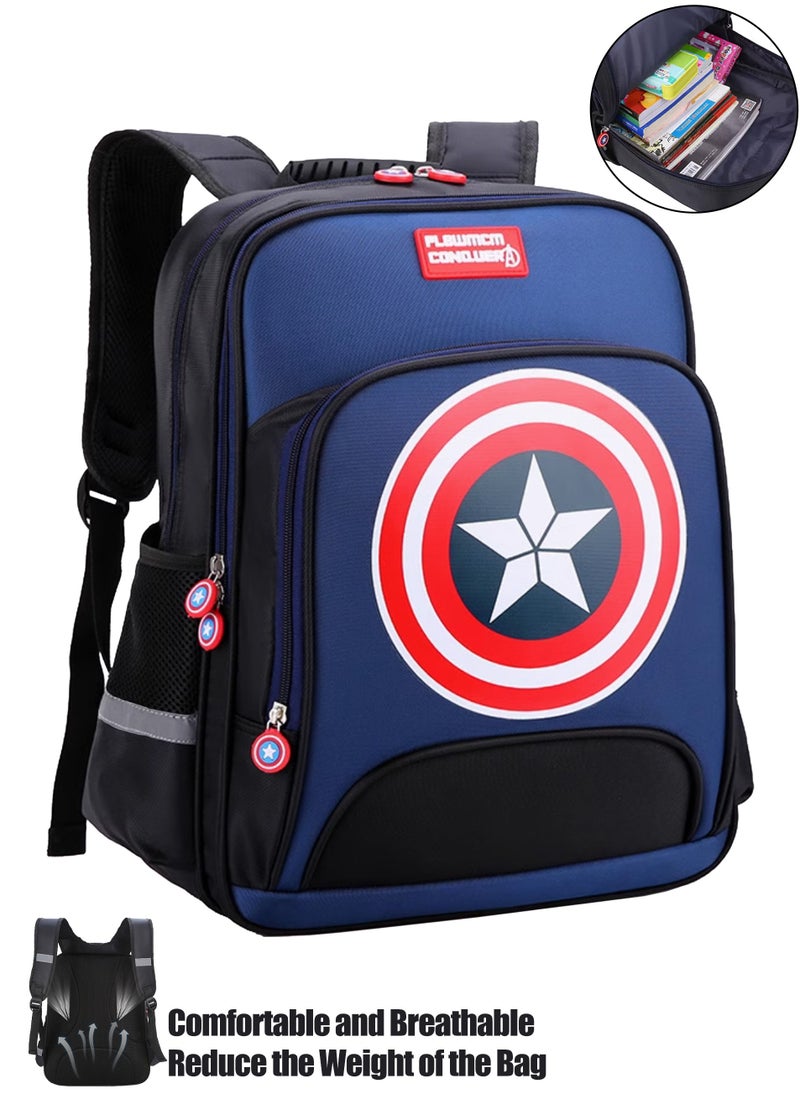 SAPU - Marvel Captain America Backpack, Teen Backpack, Boy Backpack, High Quality, Waterproof, Comfortable and Breathable 16.2 inch Blue/Black - Image 1