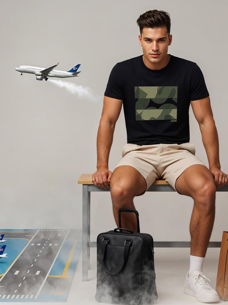 ADRO Men's Regular Fit T-Shirt with Abstract Camo Lines Design - 180 GSM Cotton Lycra Casual Half Sleeve Black Round Neck Graphic Tee - Image 5