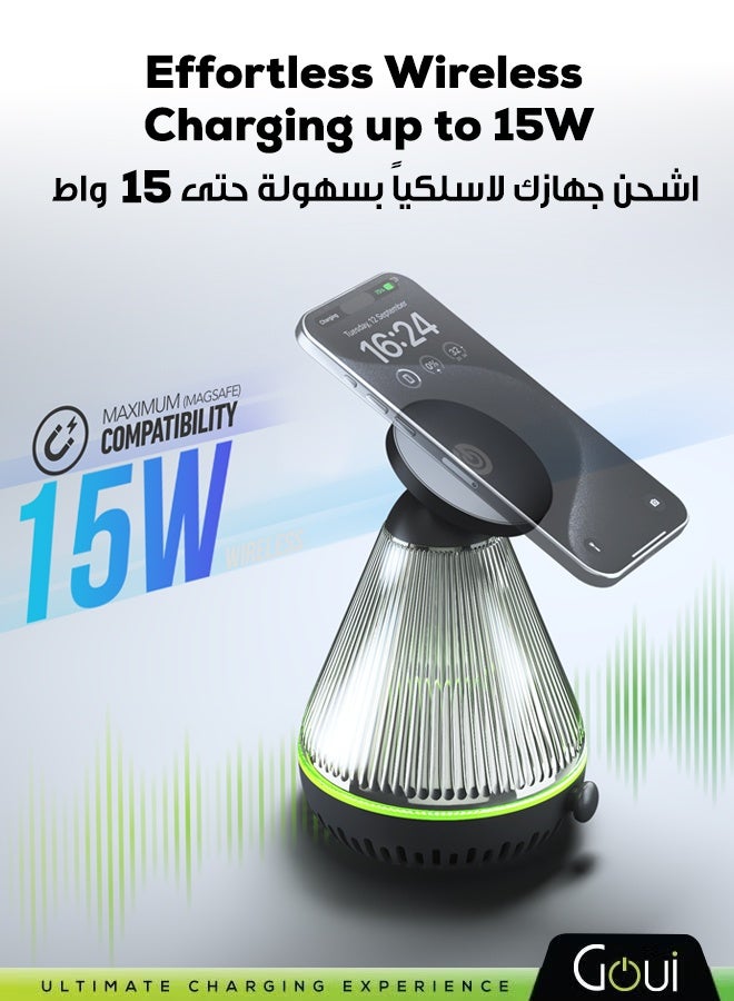 Goui Lantern with Dimmable Light, Wireless Charger, and Bluetooth Speaker – All-in-One Solution for Home, Office, and Outdoor Use with Long Battery Life and Fast Charging - Multicolour - Image 4