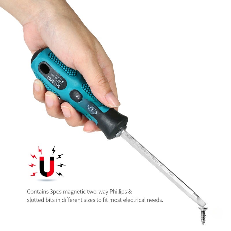 4pcs Multi-functional Insulated Screwdrivers Set with Magnetic Two-Way Slotted & Phillips Bits Electrical Work Repair Tools Kit - Image 3