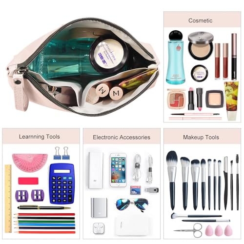 MAANGE Cosmetic Bags for Women Small Makeup Bag for Purse Pu Leather Makeup Pouch Travel Makeup Bag with Zipper Make Up Bag for Travelling (Light Pink) - Image 5