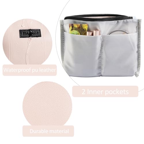 MAANGE Cosmetic Bags for Women Small Makeup Bag for Purse Pu Leather Makeup Pouch Travel Makeup Bag with Zipper Make Up Bag for Travelling (Light Pink) - Image 4