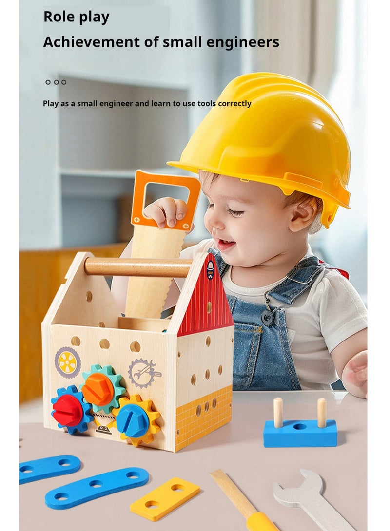 Beauenty Children's wooden multi-function toolbox busy block screw disassembly nut hand tool blue puzzle toy - Image 4