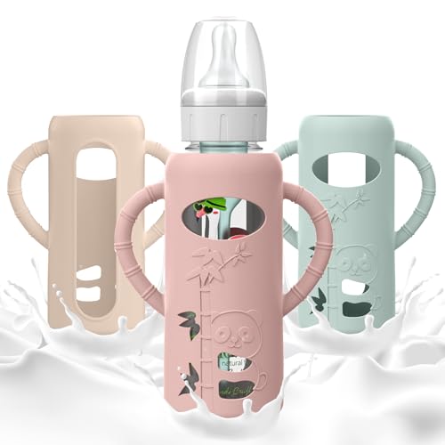 dlozrak 3 PCS Dr Brown Glass Bottles Silicone Sleeves Compatible with Dr Browns Glass Bottles 8 oz AntiDrop Dr Brown Baby Bottles Sleeves with Handles HeatInsulating and Easy to Clean - Image 1