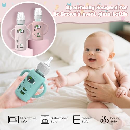 dlozrak 3 PCS Dr Brown Glass Bottles Silicone Sleeves Compatible with Dr Browns Glass Bottles 8 oz AntiDrop Dr Brown Baby Bottles Sleeves with Handles HeatInsulating and Easy to Clean - Image 3