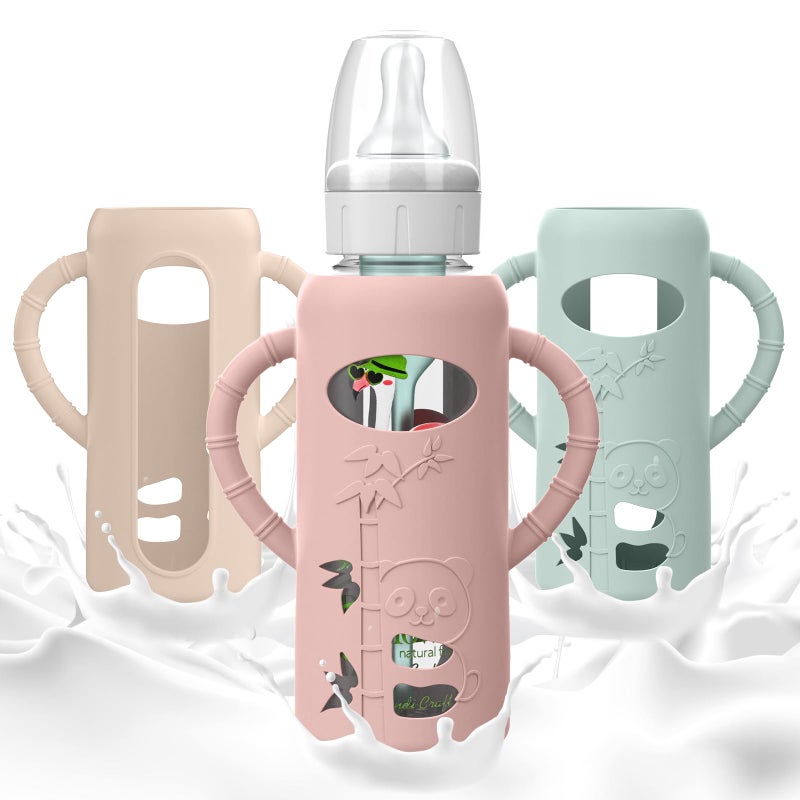 dlozrak 3 PCS Dr Brown Glass Bottles Silicone Sleeves Compatible with Dr Browns Glass Bottles 8 oz AntiDrop Dr Brown Baby Bottles Sleeves with Handles HeatInsulating and Easy to Clean - Image 2