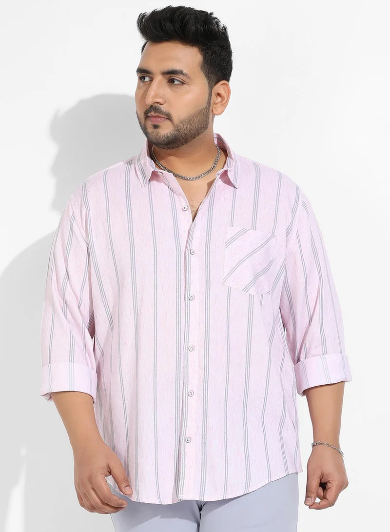 Instafab Plus Instafab Plus Men's Pink Heathered Striped Shirt For Casual Wear | Spread Collar | Long Sleeve | Button Closure | Cotton Twill Blend Shirts Crafted With Comfort Fit For Everyday Wear
