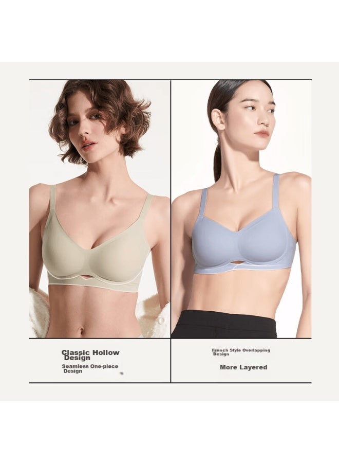 Ubras Soft Support Bra, Women's Underwear, Seamless Wireless Push-up Bra, Milk Salt Blue, L+ - Image 3