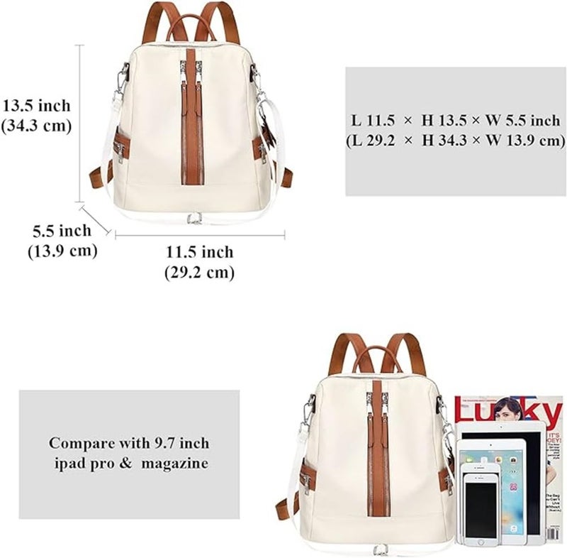 Craftify Anti-Theft Backpack for Women | Stylish PU Leather Convertible Shoulder Bag & Backpack Purse | Casual College Travel Daypack Birthday Gift (White &Tan) - Image 5