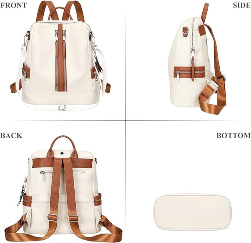 Craftify Anti-Theft Backpack for Women | Stylish PU Leather Convertible Shoulder Bag & Backpack Purse | Casual College Travel Daypack Birthday Gift (White &Tan) - Image 4