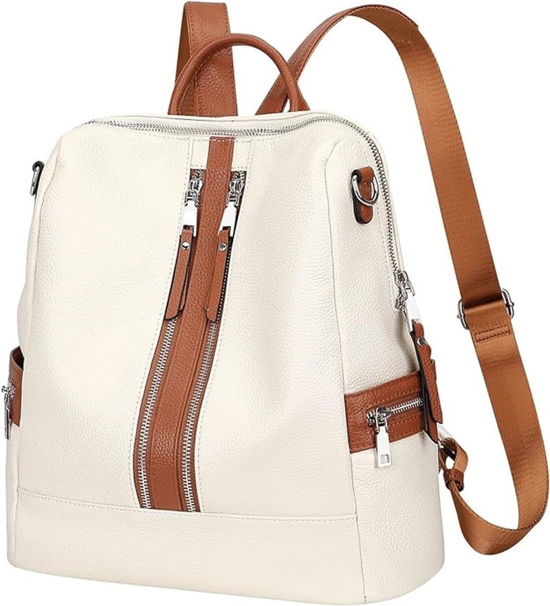 Craftify Anti-Theft Backpack for Women | Stylish PU Leather Convertible Shoulder Bag & Backpack Purse | Casual College Travel Daypack Birthday Gift (White &Tan) - Image 2