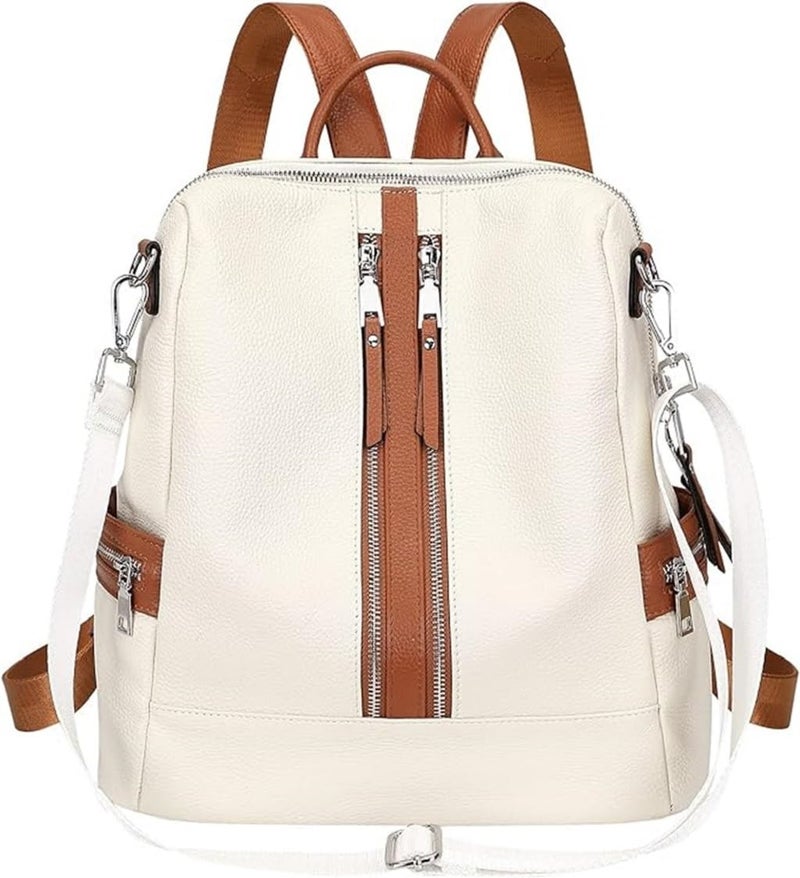 Craftify Anti-Theft Backpack for Women | Stylish PU Leather Convertible Shoulder Bag & Backpack Purse | Casual College Travel Daypack Birthday Gift (White &Tan) - Image 1