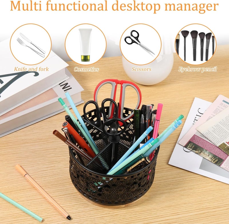 360° Rotating Utensil Caddy, Higher Raised Cutlery Caddy Countertop, Metal Silverware Caddy Organizer with 4 Compartment for Parties Desk Organizer Caddy Pen Pencil Holder - Image 4