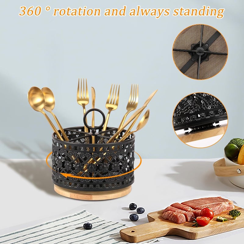 360° Rotating Utensil Caddy, Higher Raised Cutlery Caddy Countertop, Metal Silverware Caddy Organizer with 4 Compartment for Parties Desk Organizer Caddy Pen Pencil Holder - Image 2