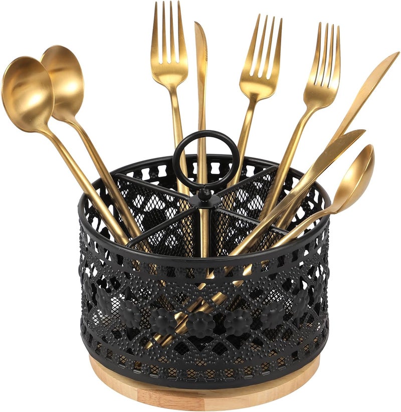 360° Rotating Utensil Caddy, Higher Raised Cutlery Caddy Countertop, Metal Silverware Caddy Organizer with 4 Compartment for Parties Desk Organizer Caddy Pen Pencil Holder - Image 1