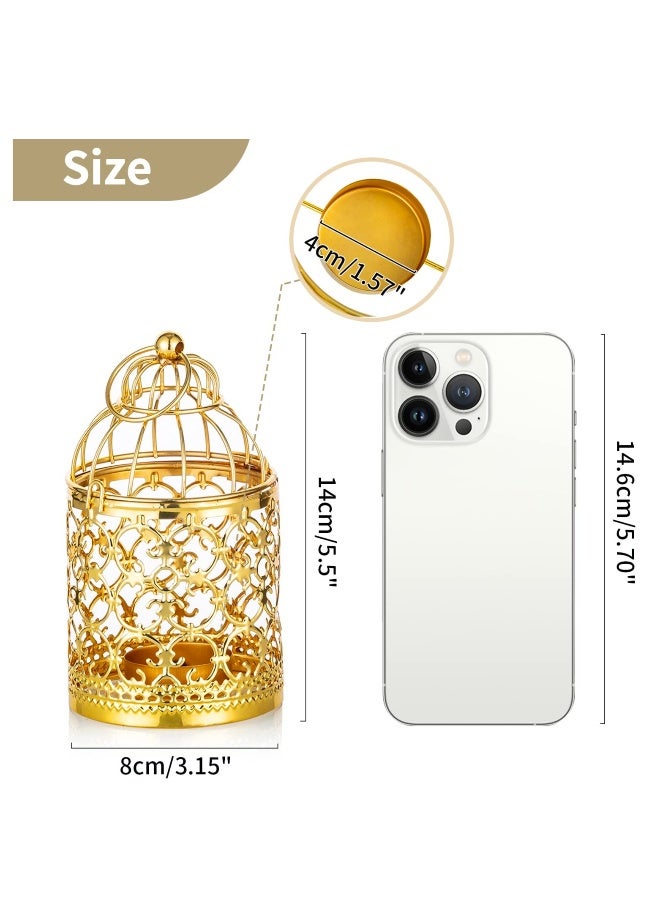2 Pcs Small Metal Tealight Hanging Birdcage Lantern, Vintage Candle Holders, Vintage Decorative Centerpieces of Wedding, Party, Made of Metal, Sturdy Metal Ring, Serves as lighting for yard (Gold)  - Image 4