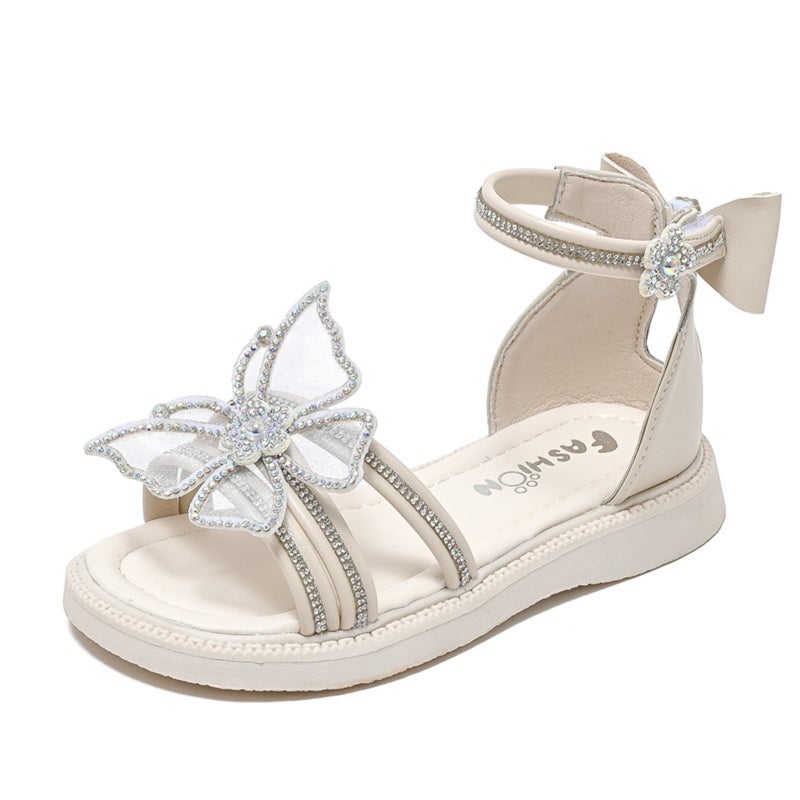 Children's soft sole rhinestone butterfly velcro princess sandals - Image 1