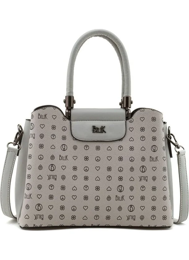 Bilik Deri Bilik Leather Monogram Gray Women's Handbag Riv 228-MN