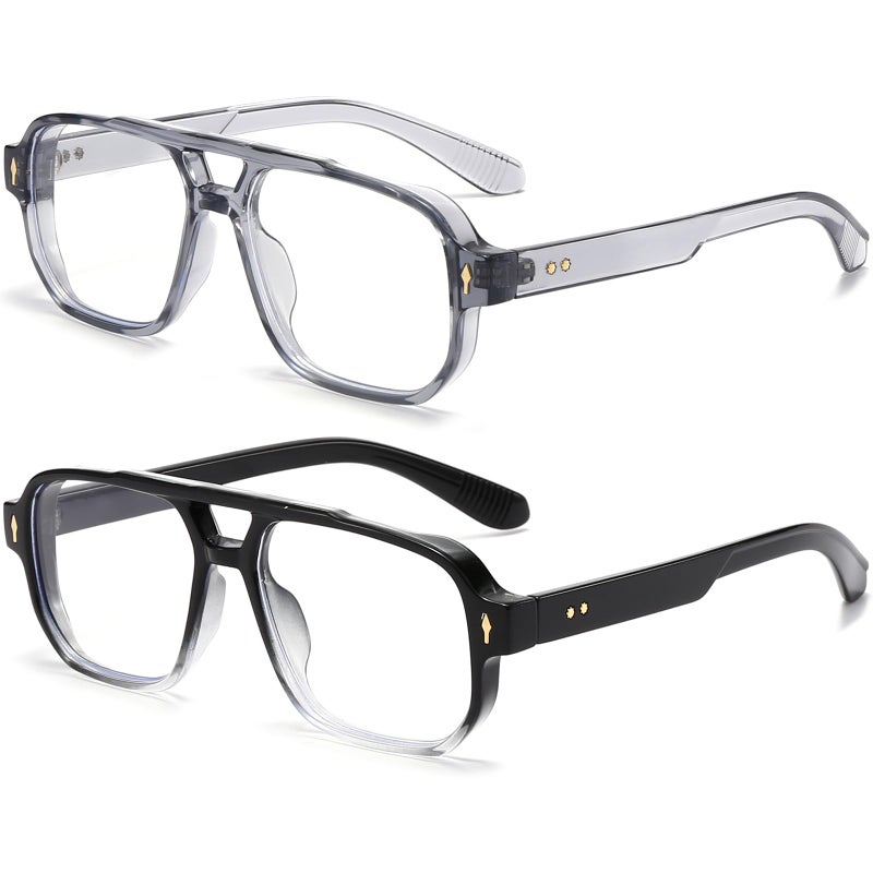 PORADAY Blue Light Blocking Glasses for Women Men 70s Retro Square Aviator Eyeglasses Rectangle Computer Eyewear(Clear Grey+Gradient Black) - Image 3