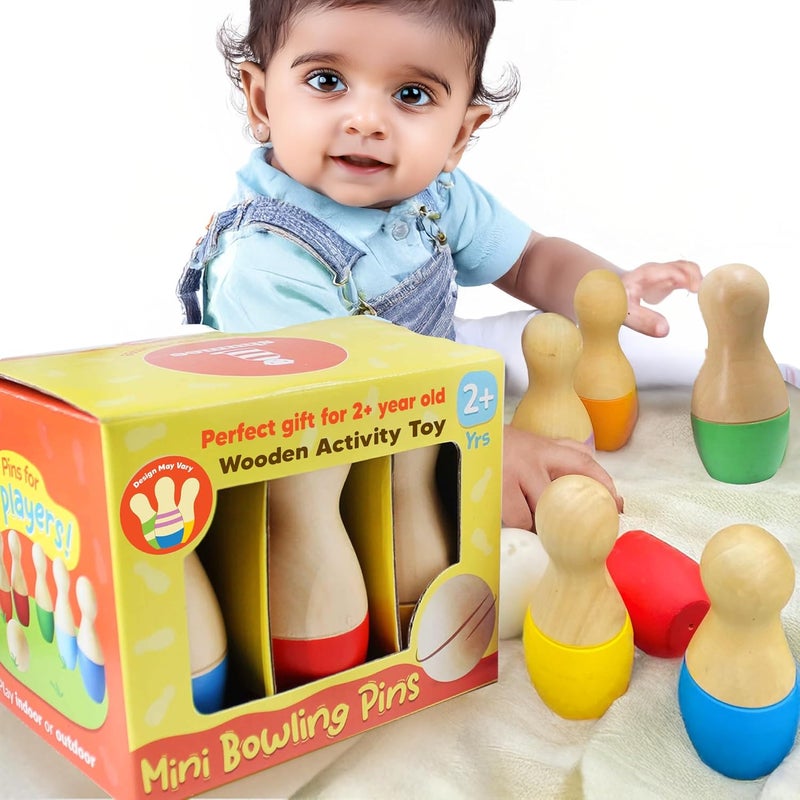 Shumee Wooden Bowling Set for Ages 2+ with 6 Pins & 1 Ball | Coordination & Fine Motor Skill Toys for Kids | Activity Toys for 2-5 Years Old | Durable & Lightweight | Ideal Gift - Image 1