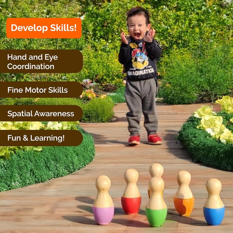 Shumee Wooden Bowling Set for Ages 2+ with 6 Pins & 1 Ball | Coordination & Fine Motor Skill Toys for Kids | Activity Toys for 2-5 Years Old | Durable & Lightweight | Ideal Gift - Image 4
