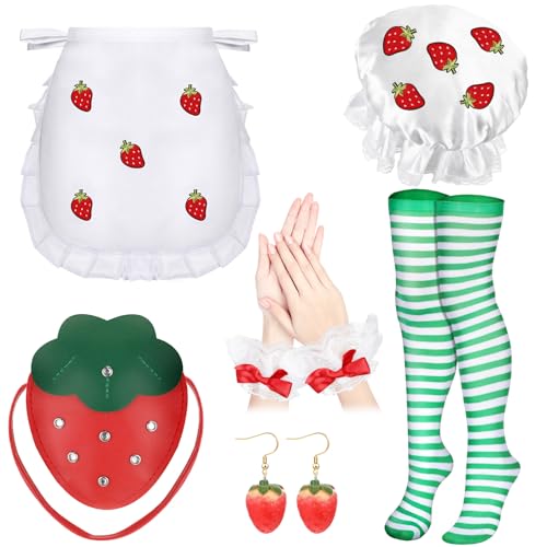 Coume 7 Pcs Strawberry Cake Costume Women Halloween Sweety Berry Accessories for Women Adult Halloween Cosplay Dress up Party(Strawberry Style) - Image 1