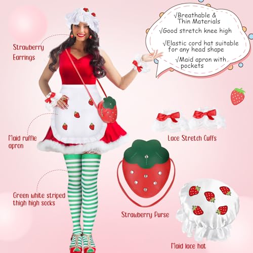 Coume 7 Pcs Strawberry Cake Costume Women Halloween Sweety Berry Accessories for Women Adult Halloween Cosplay Dress up Party(Strawberry Style) - Image 5