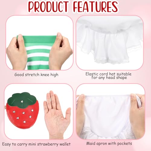 Coume 7 Pcs Strawberry Cake Costume Women Halloween Sweety Berry Accessories for Women Adult Halloween Cosplay Dress up Party(Strawberry Style) - Image 3