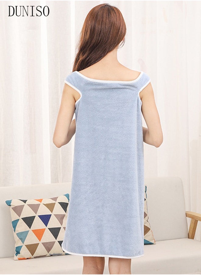 DUNISO - Women's Bath Robe, Off Shoulder Wearable Bath Towel Quick Dry Lightweight Highly Water Absorbent Beach Spa Gym Bathrobes Slip Dress Bathing Shower Cover Up Tube Dress Nightwear Sleeping Robe - Image 1