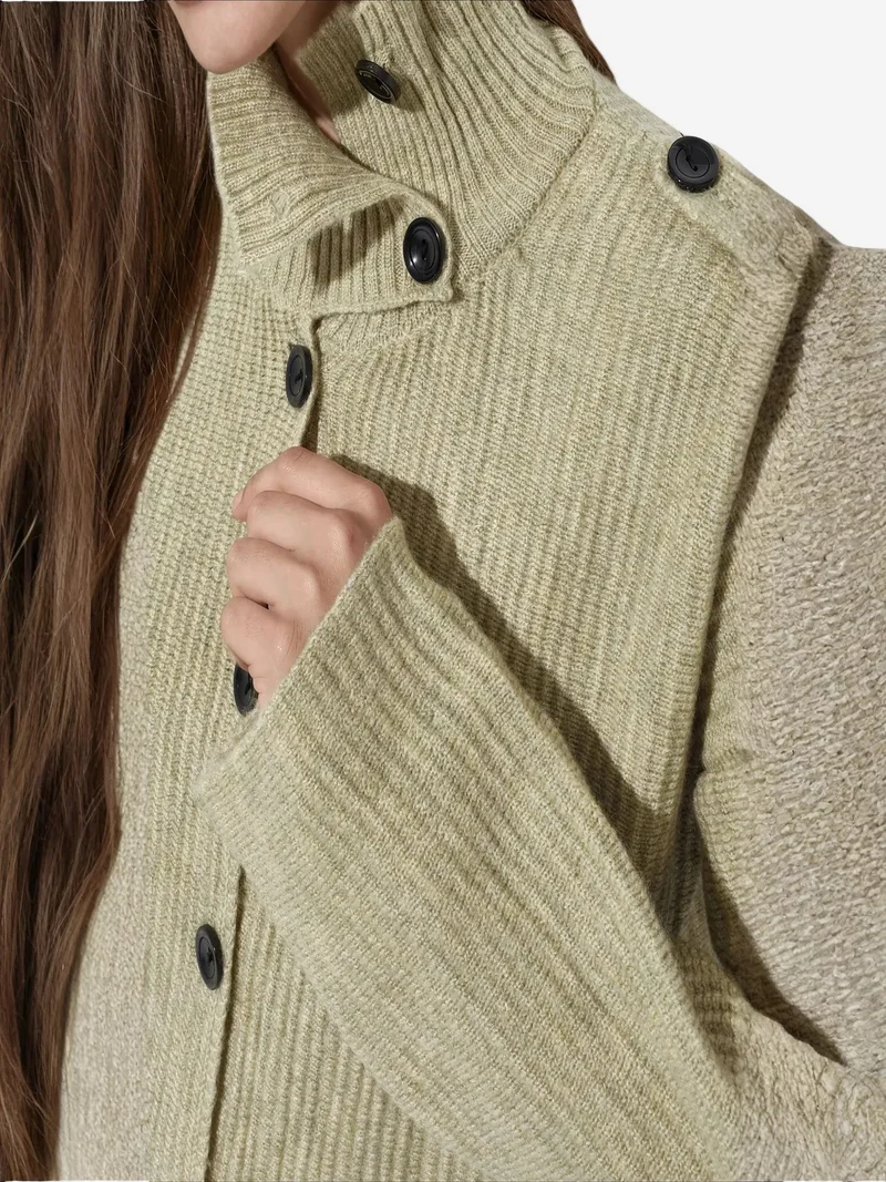 فيورنا VIORNA Ribbed Half-Turtleneck Button Cardigan
