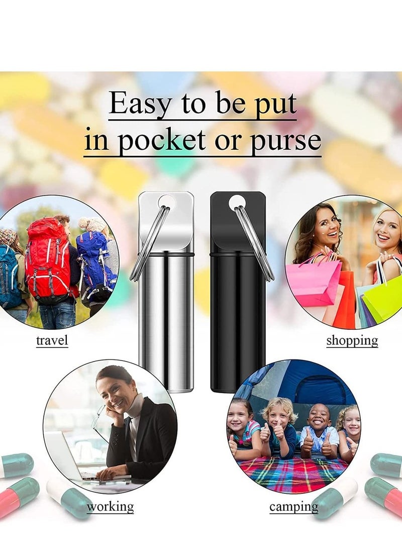 Generic Small Pill Boxes Organiser Metal Pill Boxes Travel Pocket Pill Case Round Keyring Pill Holder Waterproof Capsules Portable Pill Container for Outdoor Travel  - Image 5
