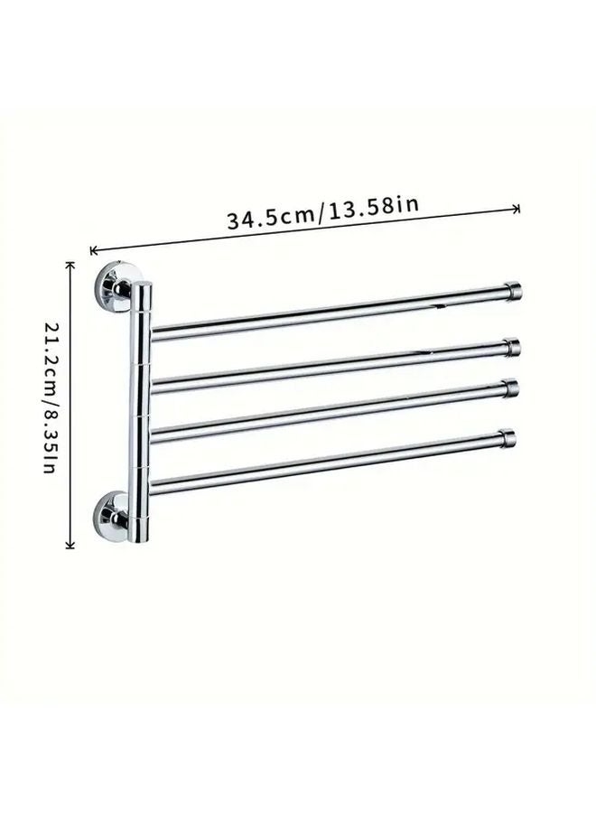Movable Four Pole Stainless Steel Towel Rack Wall Mounted Multi Functional Bathroom Holder - Image 1
