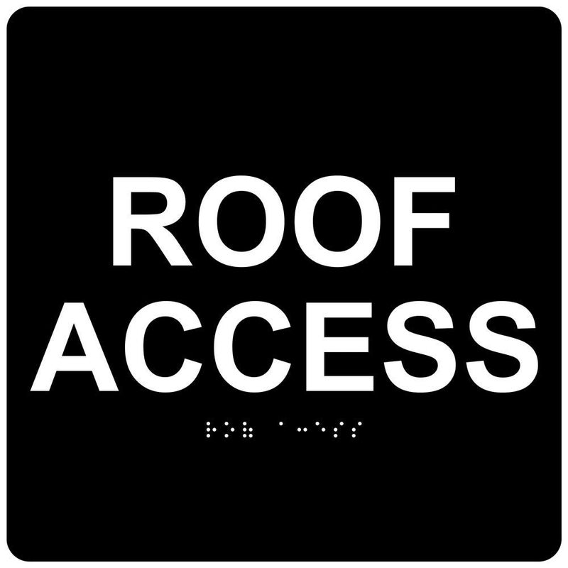 ComplianceSigns.com Roof Access Sign, ADA-Compliant Braille and Raised Letters, 6x6 inch White on Black Acrylic with Adhesive Mounting Strips, American Made Safety Signs for the Workplace - Image 5
