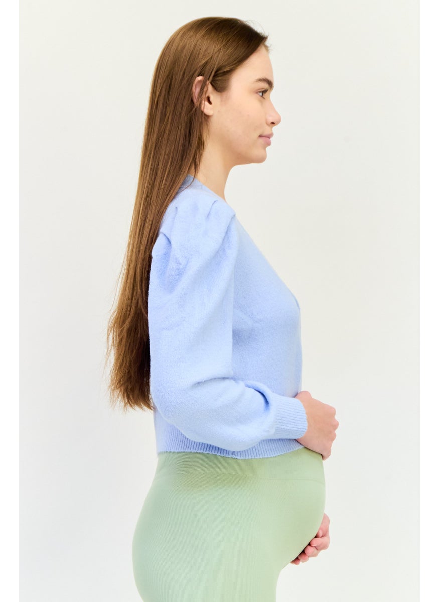 PIECES Maternity V-Neck Knitted Sweaters, Sky Blue  - Image 2