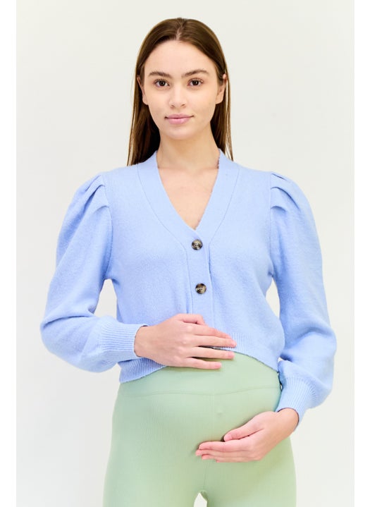 Maternity V-Neck Knitted Sweaters, Sky Blue