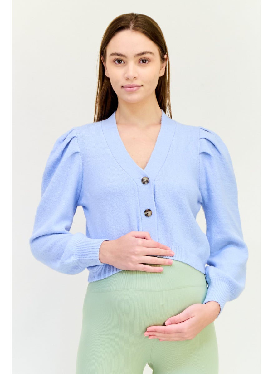 PIECES Maternity V-Neck Knitted Sweaters, Sky Blue  - Image 1